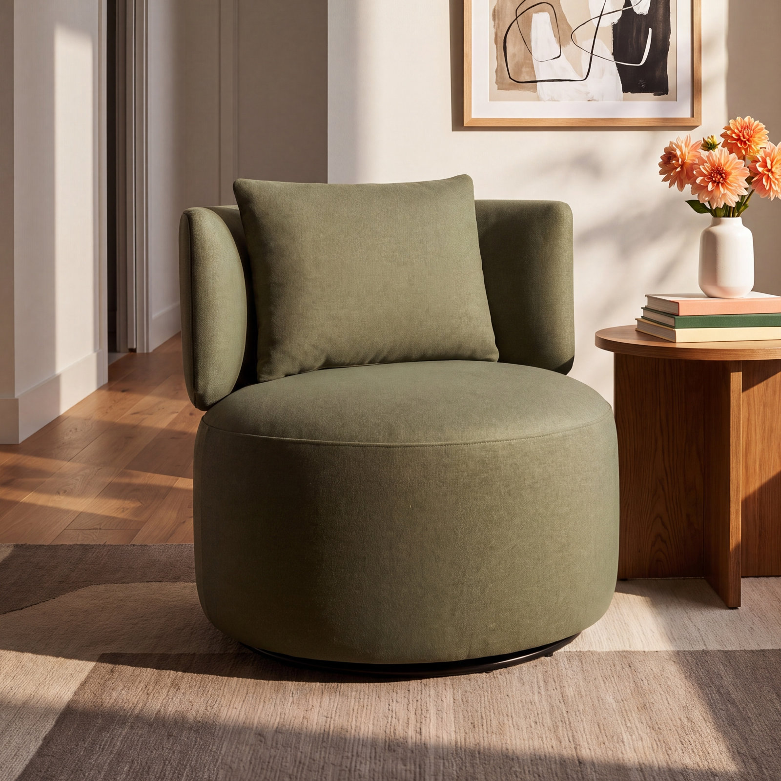 Belarus Swivel Accent Chair, Vesper Forest Velvet