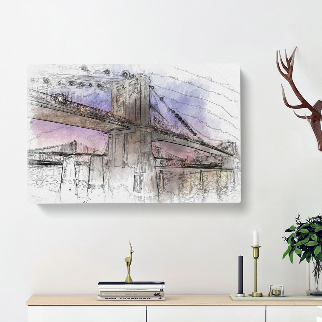 Brooklyn Bridge At Night - Wrapped Canvas