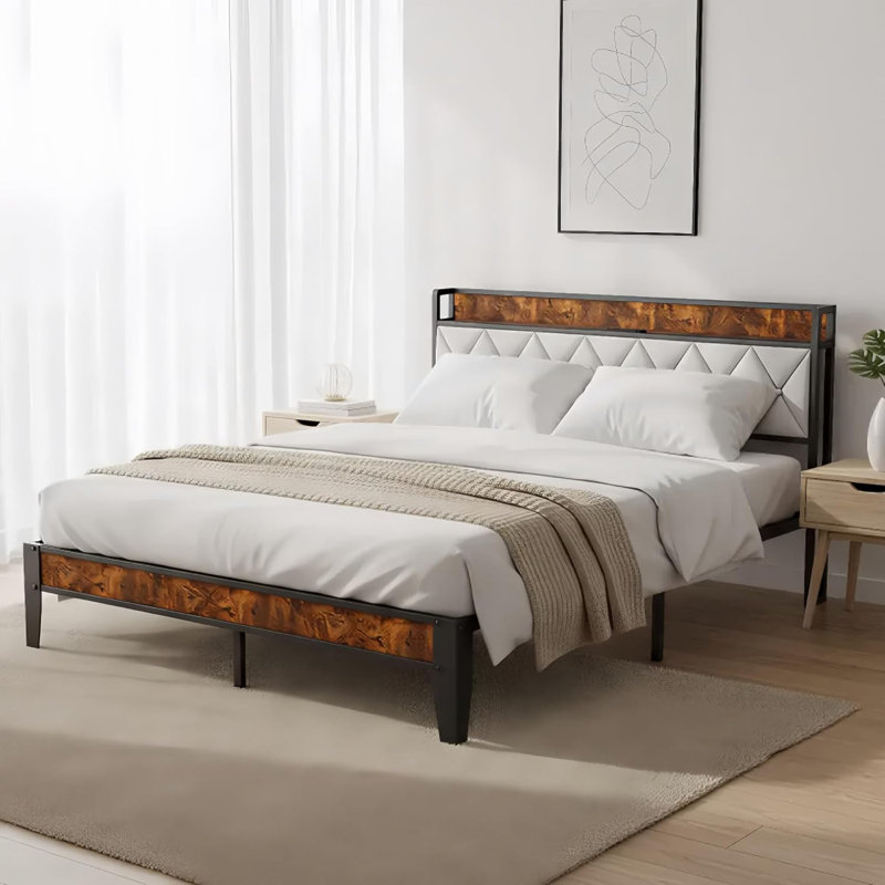 Platform Bed with Upholstered Adjustable Headboard, No Box Spring Needed, Queen, Dark Gray