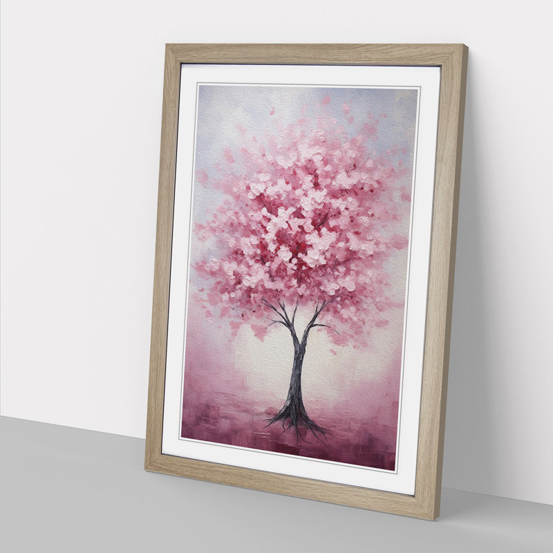 Cherry Blossom Tree Modern - Single Picture Frame Print on Wood, Oak Framed, 64cm H x 46cm W x 2cm D