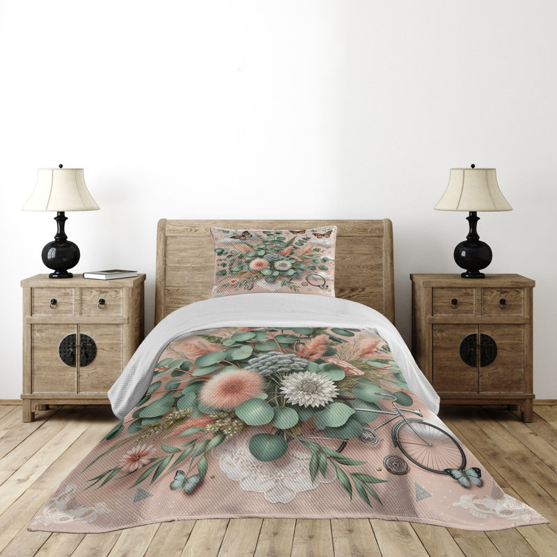 Polyester Floral Coverlet, Twin Coverlet + 1 Standard Shams