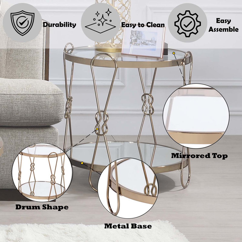Table de bout Zekera, miroir et finition champagne