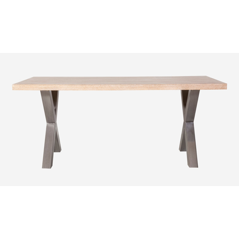 Pascoe Ash Solid Wood Top Metal Base Dining Table, H76 x L180 x W90cm, Grey