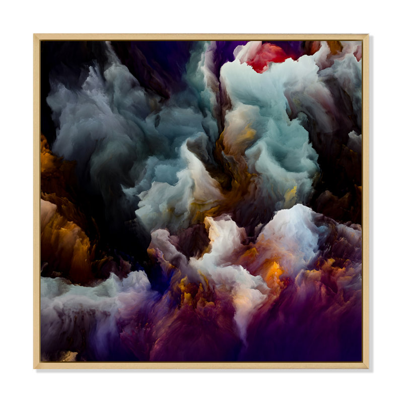 Liquide Atmospherique Turbulence - Décoration murale moderne en bois, H 36 po x l 36 po x P 1,5 po, Cadre flottant brun