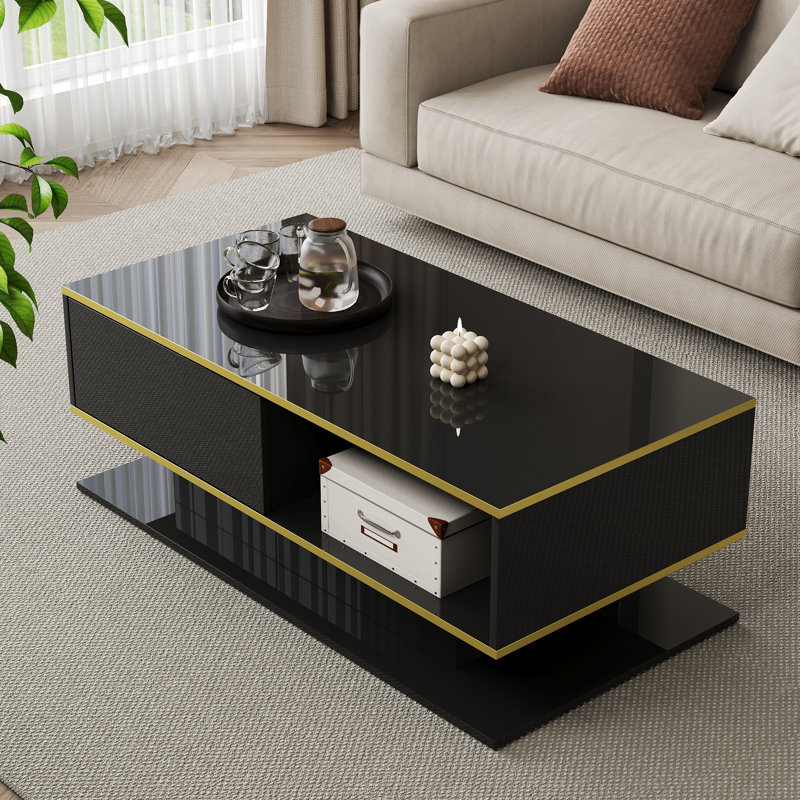 Frame Coffee Table with Storage, Black