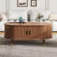 Table basse ovale cannelée en noyer, table de centre Mid-Century avec station de charge, porte tambour 360 °, pieds en bois massif pour les salons-963920099