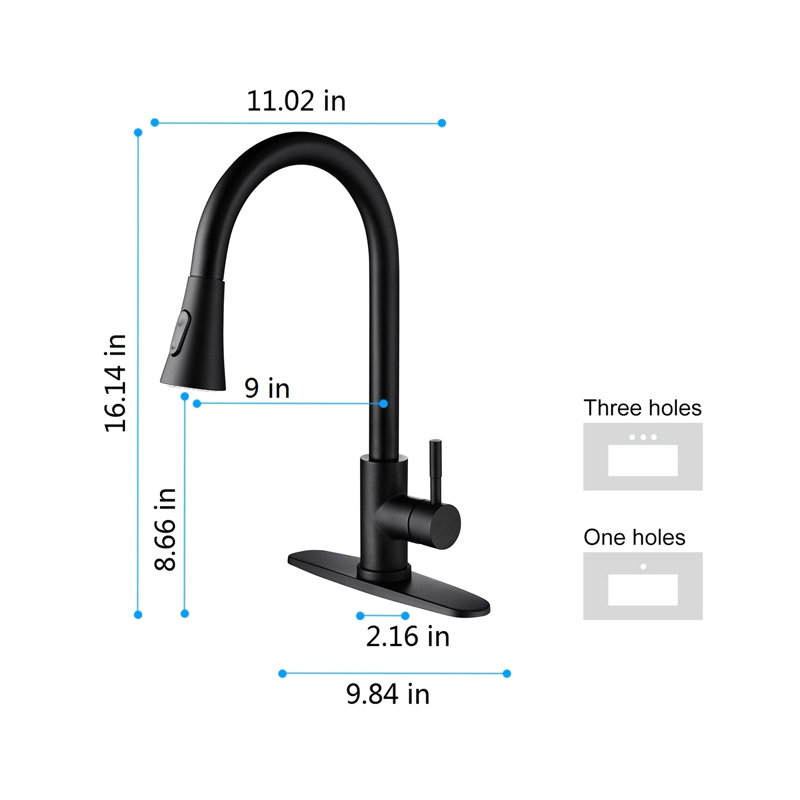 Pull Out Spray Kitchen Faucet In Matte Black Stainless Steel, Rust Surface Treatment, Single Handle For Water Adjustment Finish, Regulation