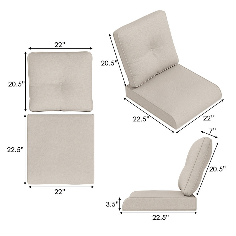 Outdoor Deep Seating Cushion With Olefin Fabric（Set of 2）, Beige