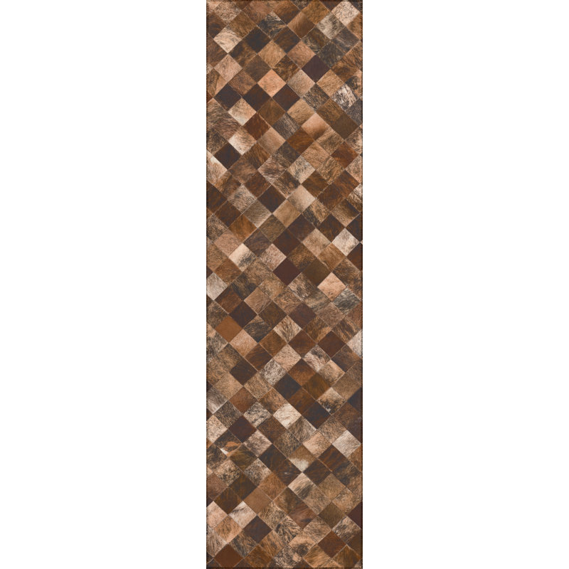 Avahlynn Patchwork Machine Woven Chenille Area Rug in Brown, Runner 2'3" x 7'6"