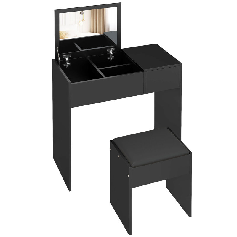 Ensemble de coiffeuse avec miroir et tabouret rembourré pour la chambre à coucher