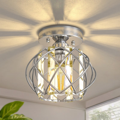 Plafonnier 7 pouces en cristal - Plafonnier semi-encastré avec douille E26 pour le couloir et l'entrée