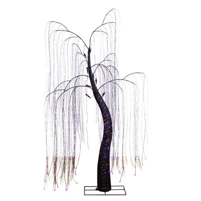 7Ft. Pre-Lit Artificial Halloween Willow Tree With 600 Purple And Orange Dual Color LED Lights