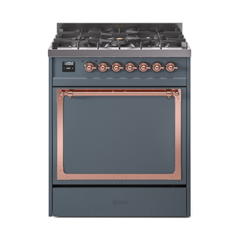 ILVE Nostalgie II Noblesse 30 in Dual Fuel Range, Blue Grey/Copper, Natural Gas