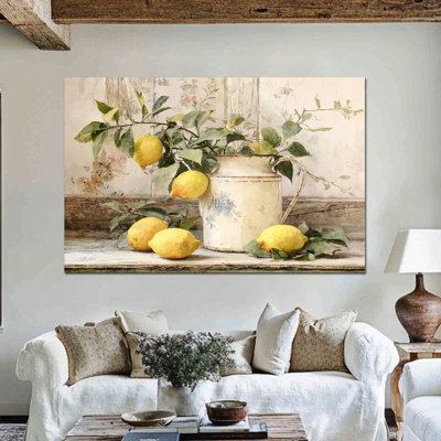 Lemon Wall Art, Lemon Canvas Wall Art, Lemon Kitchen Wall Decor, Vintage Italian Fruit Art Wall Decor for Kitchen, Mediterranean Poster Artwork for Wall Prints 24" × 32"