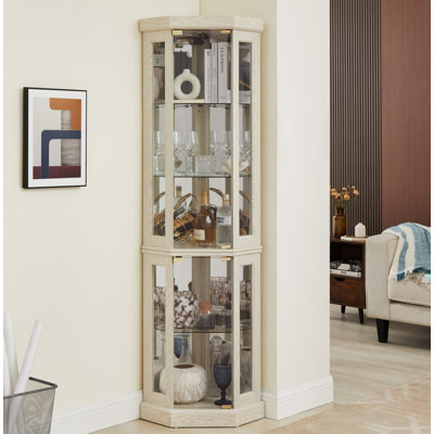Corner Glass Cabinet, Lighted Curio Cabinet, Corner Display Case, Entryway Cabinet