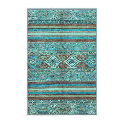 Tapis bleu / brun en polyester tissé à la machine Southwestern