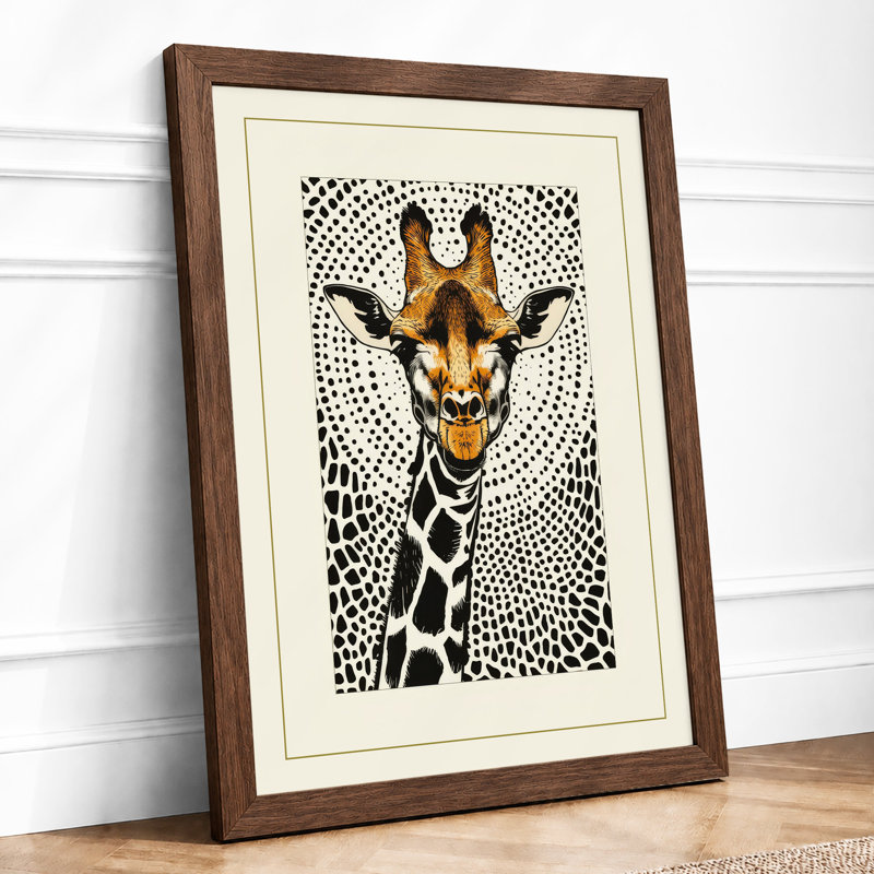 Giraffe Portrait Rustic - Framed Print, A4 - 29.7 x 21.0 cm, Walnut