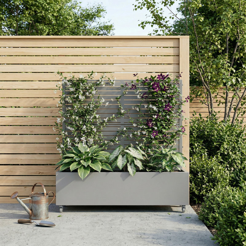 Lit de jardin en métal avec treillis et roues H 4 pi x l 4 pi - gris, Gris