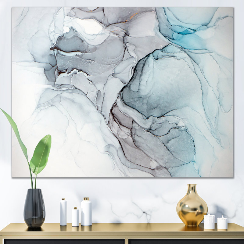 Luxry Blue and Grey Marble Art Ripples IV - Art mural moderne sur toile, H 30 po x l 40 po x P 1,5 po, Toile tendue