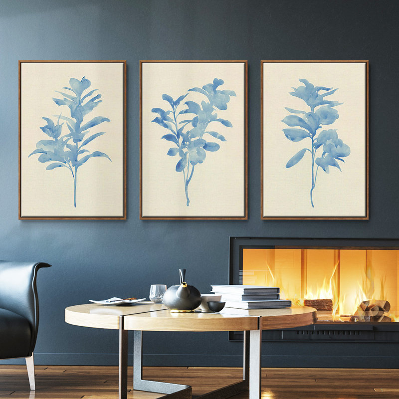 Verditer Fig I, ensemble de 3 toiles encadrées sur toile, Noyer, H 40 po x l 78 po
