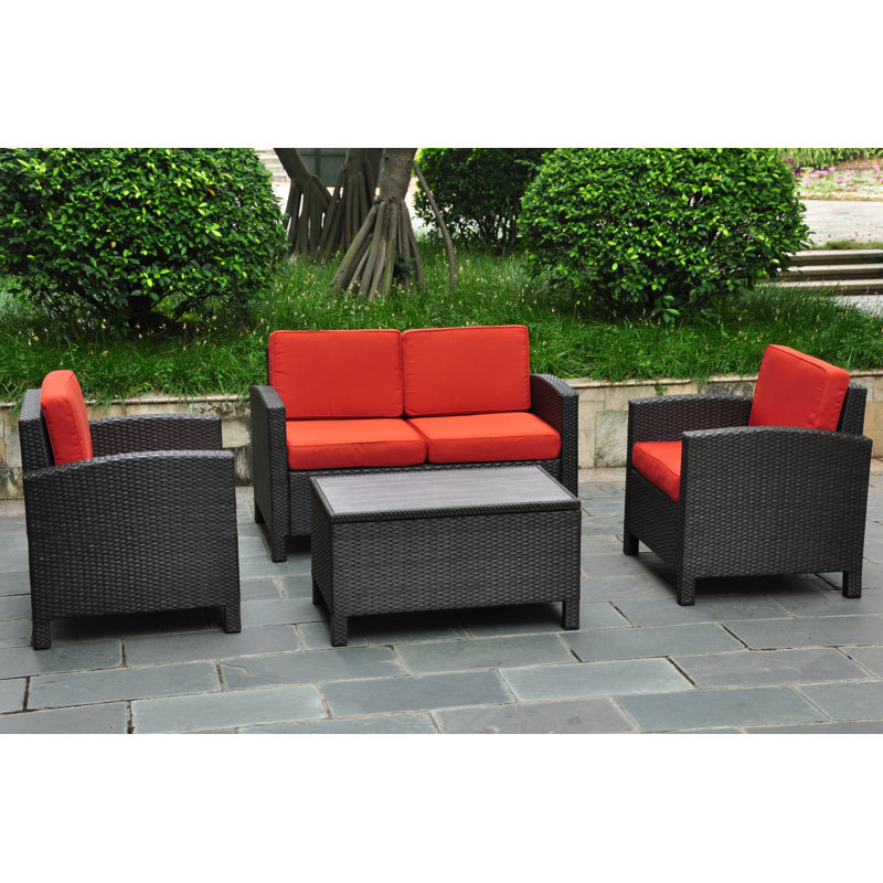 Katzer Metal Outdoor Lounge Chair, Black / Spice Red