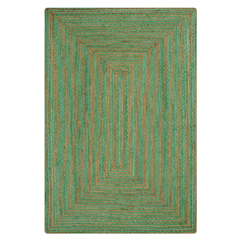 Hand Braided Cotton & Jute Contemporary Green Rectangle Indoor / Outdoor Area Rugs, Rectangle 5' x 8'