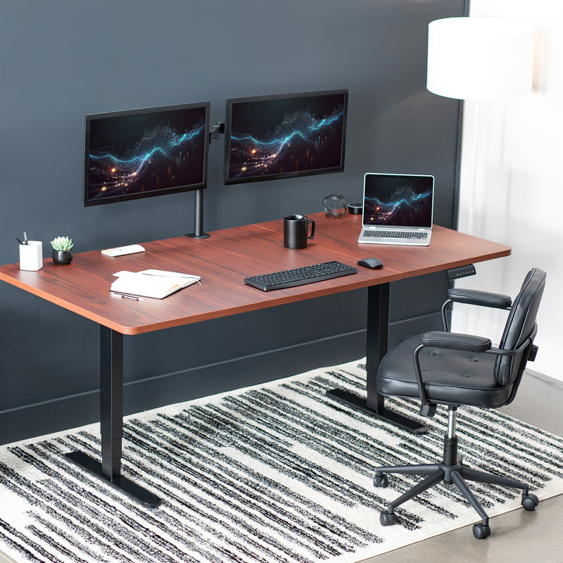Poste de travail électrique 71 po x 30 po, série 2B7B, 25.4'' H x 71" W x 36'' D, Noyer foncé/noir