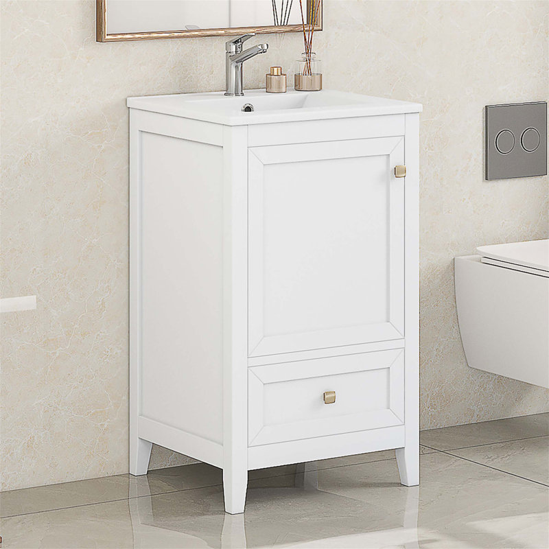 Meuble-lavabo de salle de bain avec lavabo, armoire, support de rangement et tiroir, matériaux de haute qualité, porte à fermeture douce pour une solution de salle de bain pratique