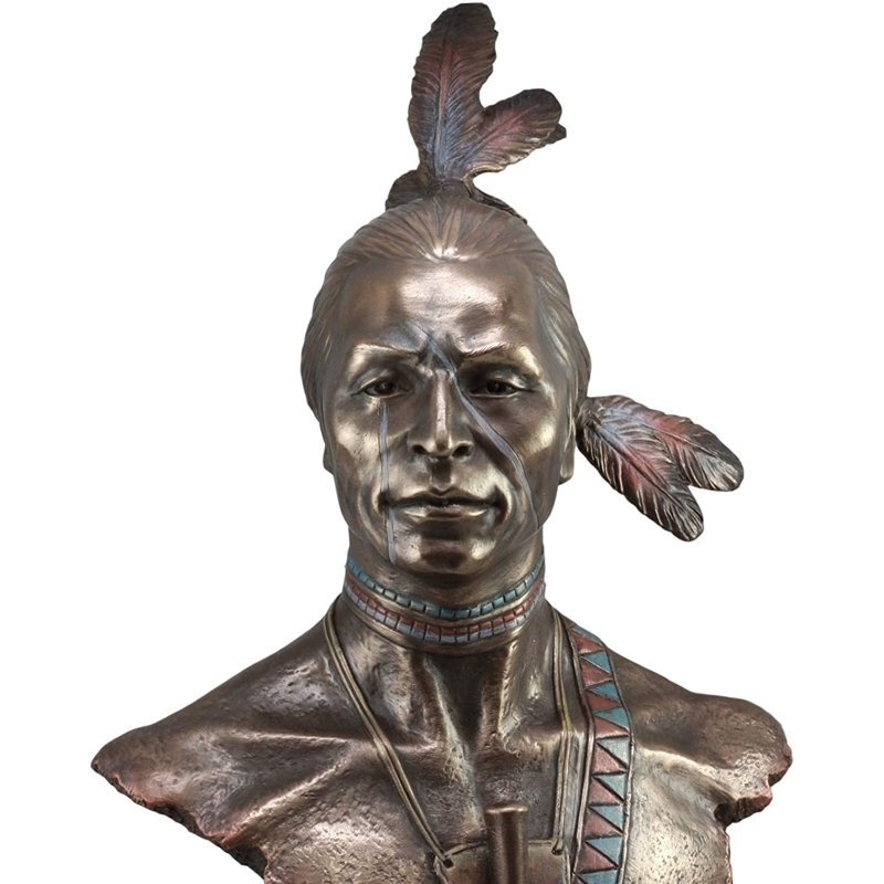 Grande statue de Guerrier amérindien avec plume d'aigle Deneco Ebros