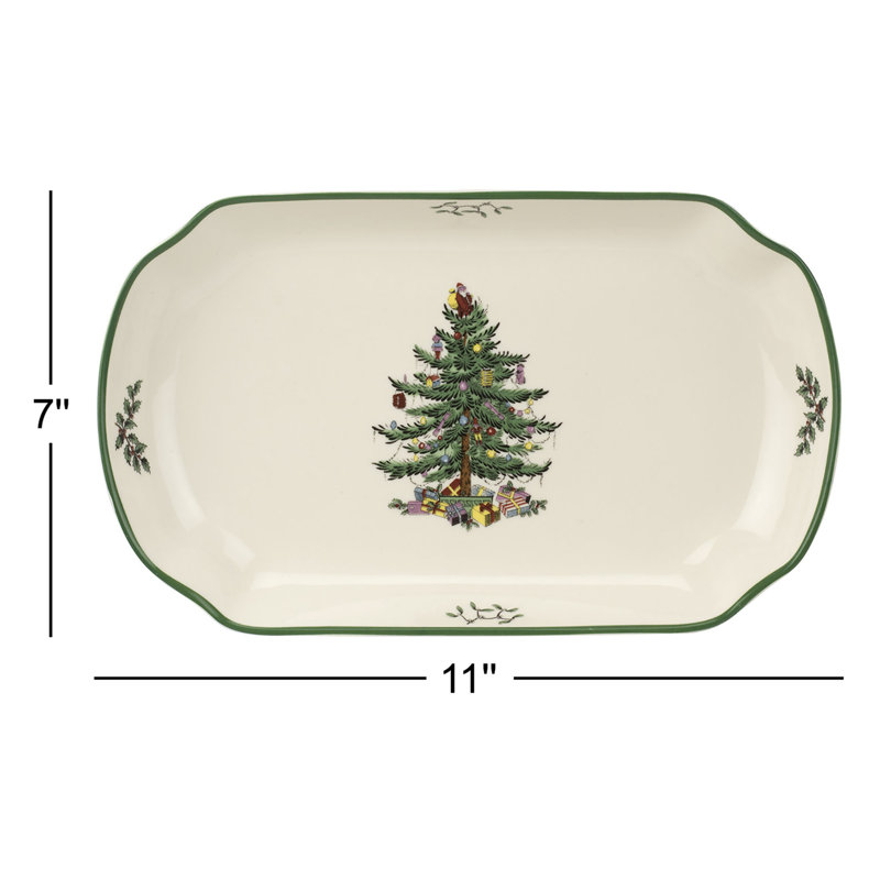 Spode Christmas Tree Rect Scalloped Tray 11"