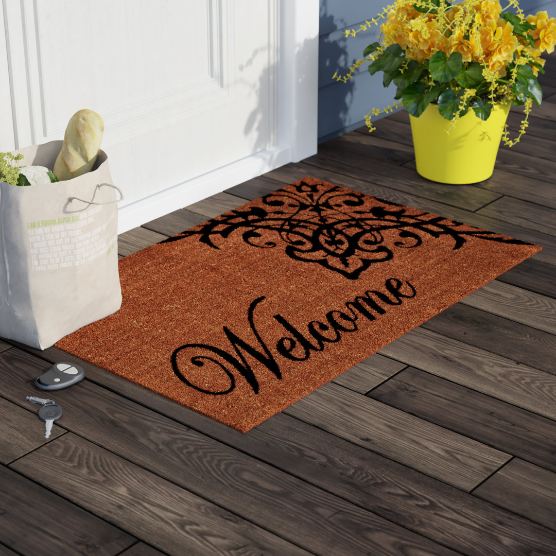 Coblyn Scroll Welcome 29 in. x 17 in. Non-Slip Outdoor Door Mat Red Barrel Studio® Mat