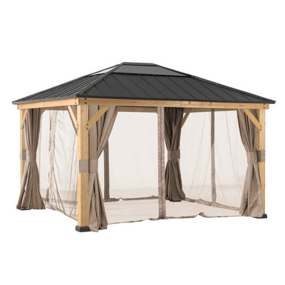 Sunjoy Universal Curtain and Mosquito Netting for 13 ft. x 15 ft. Wood Gazebo, Screen Walls with Zipper for Gazebo