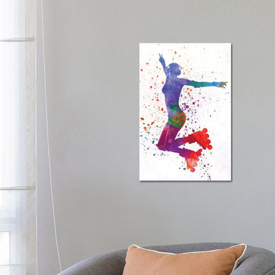 Woman In Roller Skates 05 In Watercolour by Paul Rommer - Wrapped Canvas Print