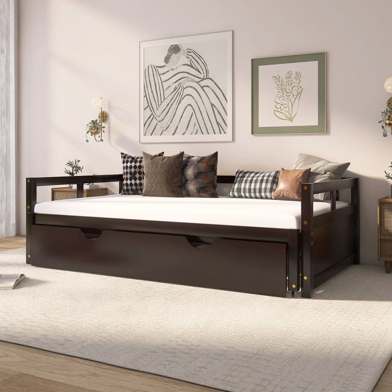 Wooden Extending Daybed With Trundle, Espresso