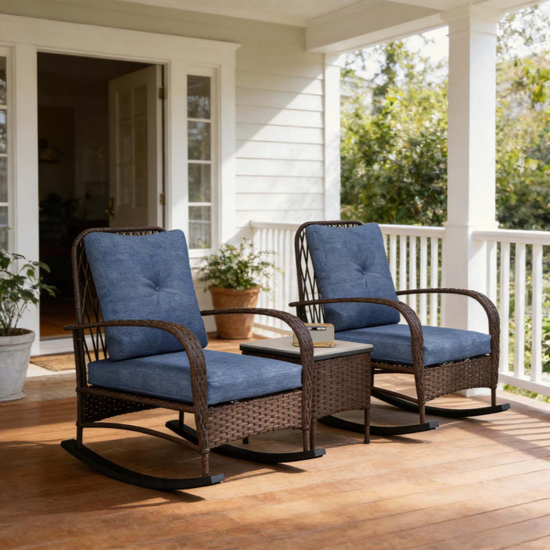 Bistro Set,Balcony Furniture Set,3 Piece Wicker Patio Furniture Set, Dark Blue, Dark Brown