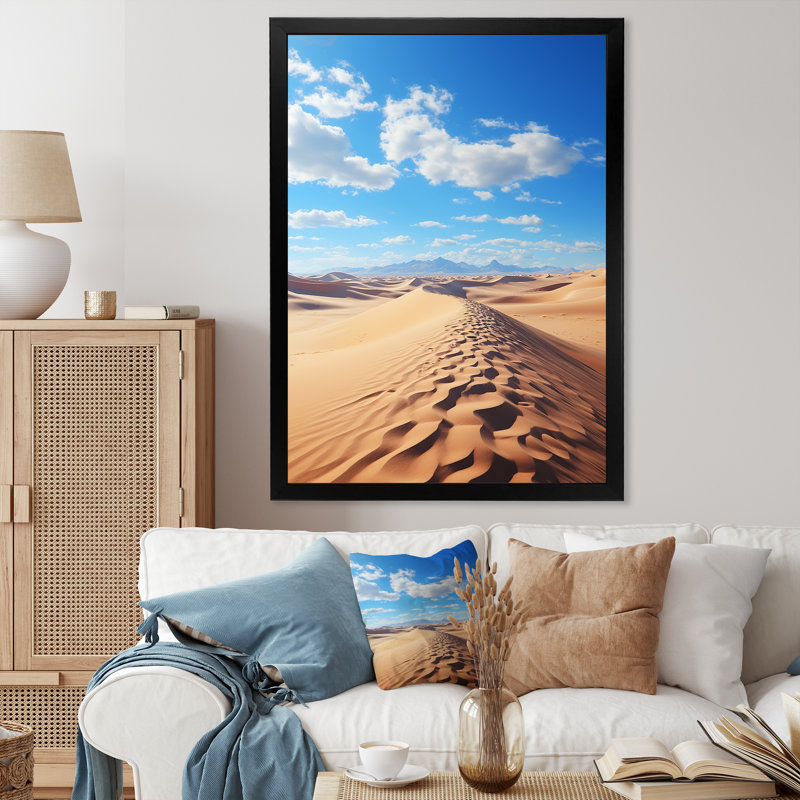 "Horizon panoramique des dunes du désert IV", H 20 po x l 12 po x P 1 po, Cadre simple noir
