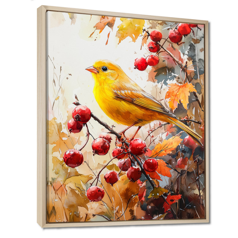 Knecht Finch, oiseau parmi les baies de la forêt II - oiseau, art mural, Reproduction encadrée sans passe-partout