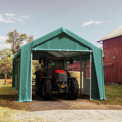 Abri d'auto robuste avec parois latérales enroulables et fenêtres ventilées avec parois latérales amovibles, H 117,6 po x l 144 po x P 240 po