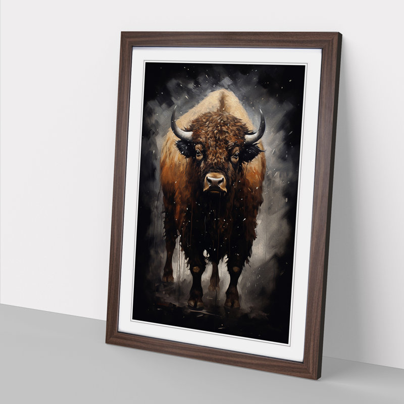 Buffalo Gestural No.2 - Single Picture Frame Print on Wood, 34cm H x 25cm W x 2cm D, Walnut Framed