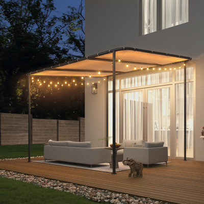 Auvent 10 x 10 Lean-to Gazebo, auvent de véranda incliné pour terrasse. Auvent résistant à l'eau et protégé contre les rayons UV, idéal pour la cour, la terrasse ou le jardin