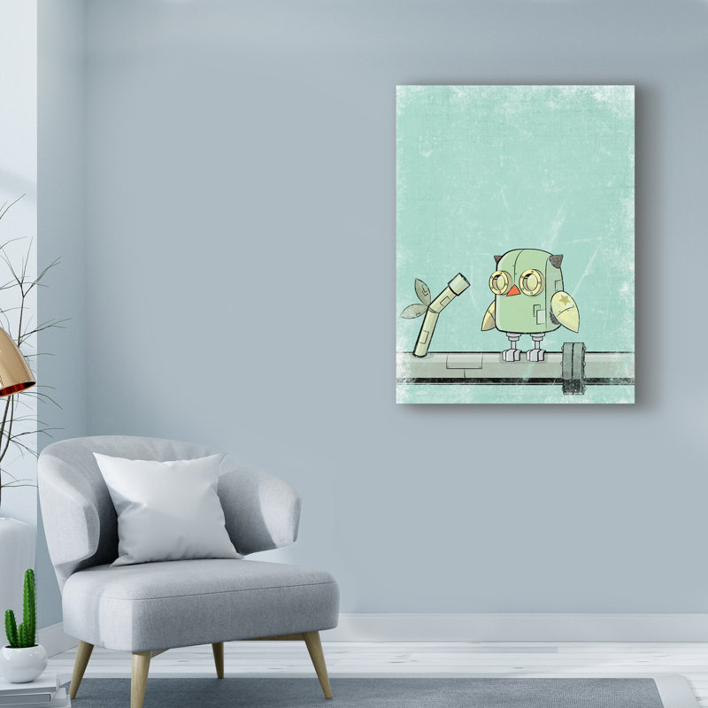 « blue hibou », art sur toile, H 19 po x l 14 po x P 2 po