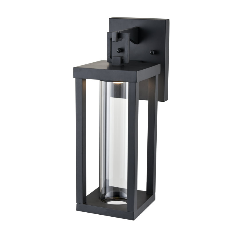 Latitude Run® Bertsche LED Outdoor Wall Sconce in Powder Coated Black with Clear Glass Shade