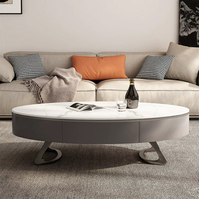 Table basse ovale en acier inoxydable gris et gris