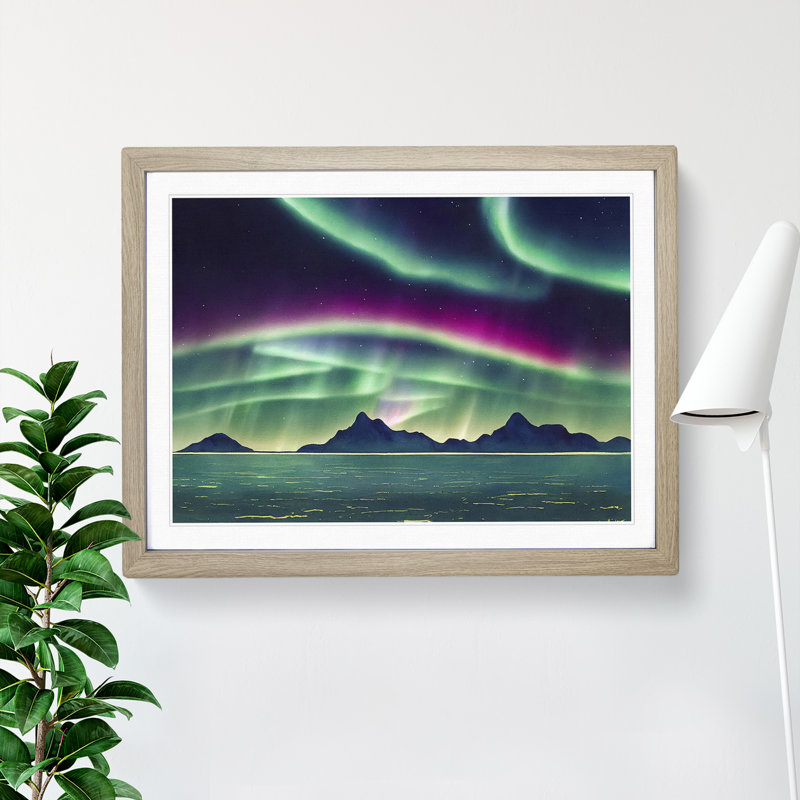 Watercolour Aurora Borealis Vol.3 1 Piece Single Picture Frame Painting, 25cm H x 34cm W x 2cm D, Oak Framed