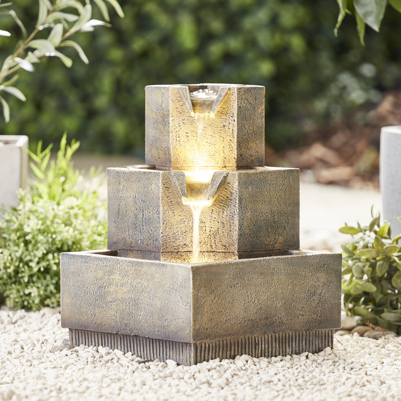 Outdoor Weather Resistant Cascade Fountain with Lights