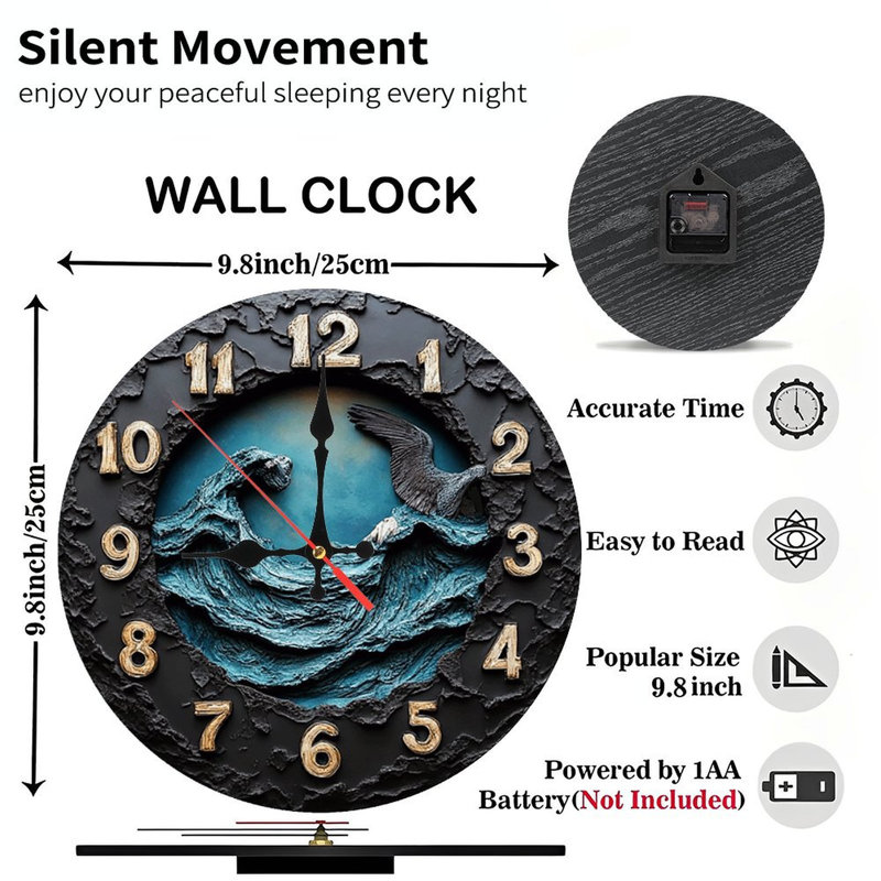 Horloge murale 3D Ocean Wave Eagle