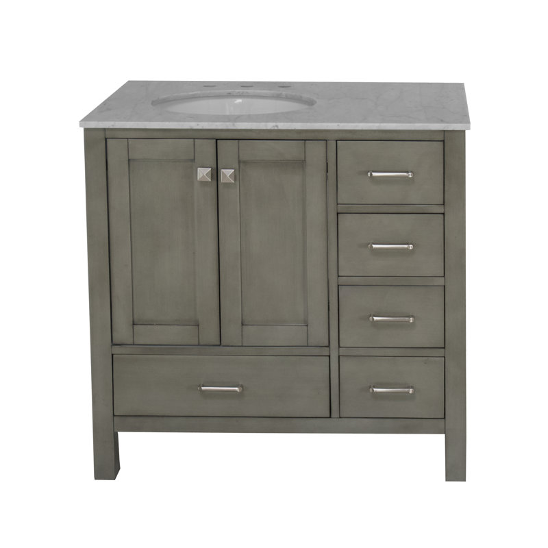 Claudett 36'' Single Bathroom Vanity with Top, Weathered Gray, Carrara Marble