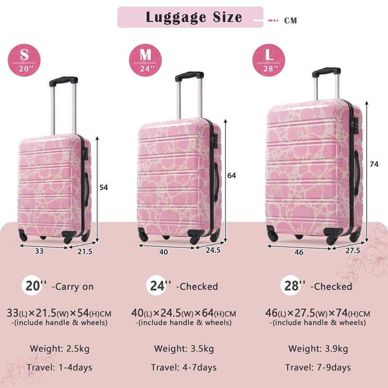 Hardshell Luggage Sets 3 pcs Spinner Suitcase with TSA Lock Lightweight-20"+24"+28" Luggages