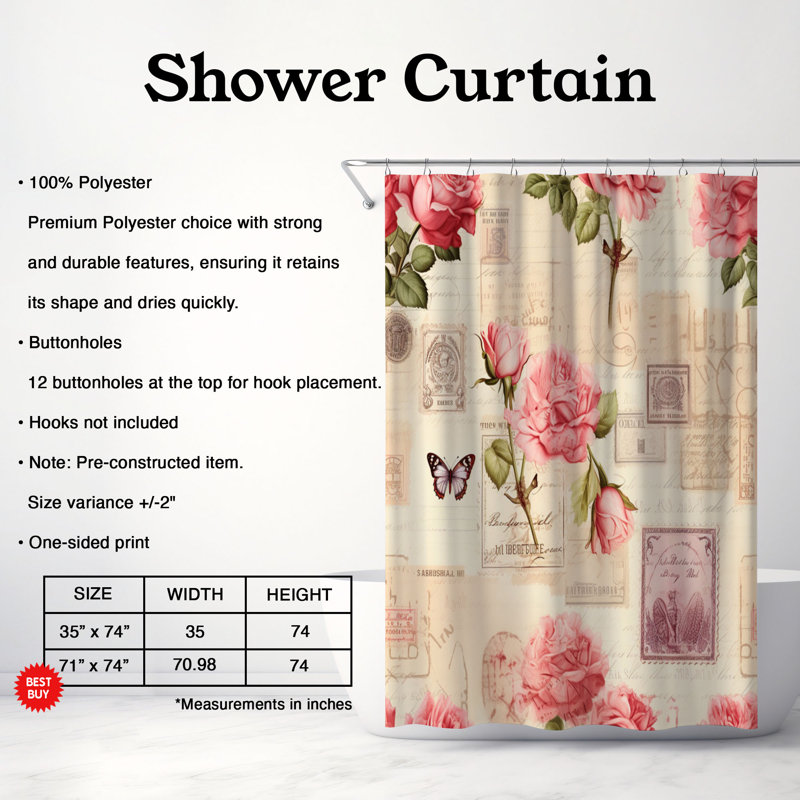 Love lettre - rideau de douche Premium, H 74 po x l 71 po