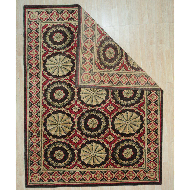 Red and Beige Handwoven Wool 10' x 14' Spanish Style Rug